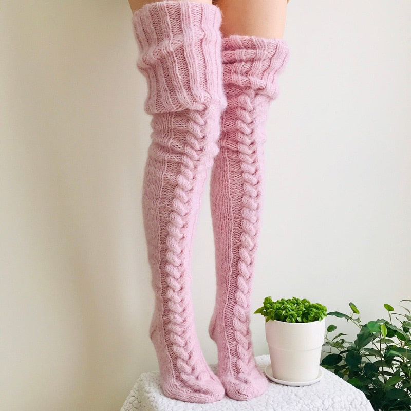 Damen Überknie-Stricksocken – Winterzauber Aurora