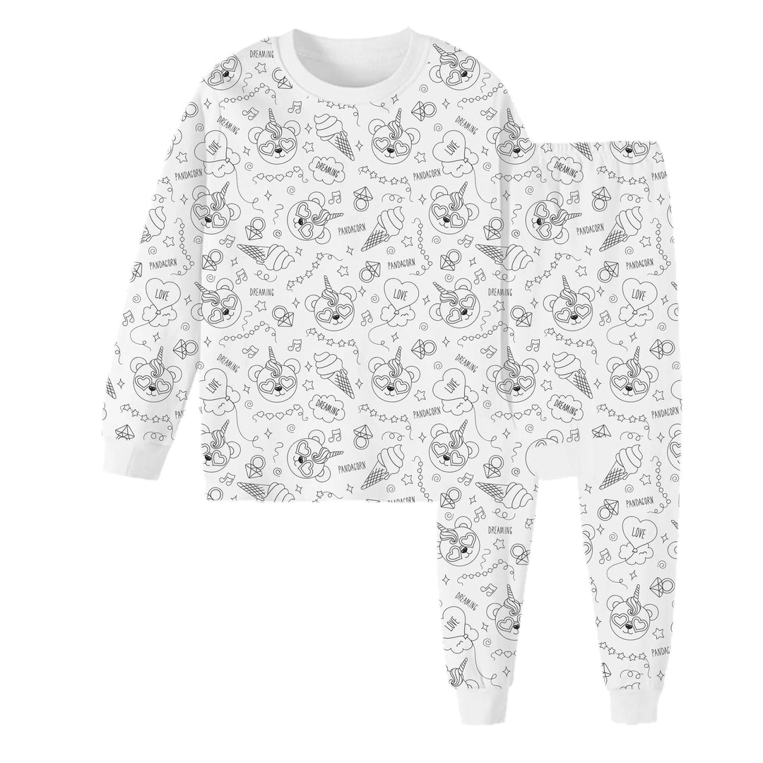 Weiße Kinder-Pyjamas mit Tiermotiven, langärmelig, Baumwolle, Schlafanzug-Set.