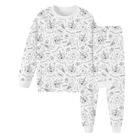 Weiße Kinder-Pyjamas mit Tiermotiven, langärmelig, Baumwolle, Schlafanzug-Set.