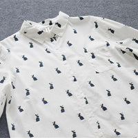 Herbstliches Shirtkleid mit Hasenprint und Reverskragen – Elina