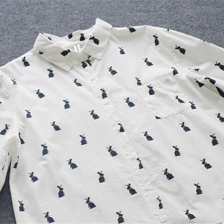 Herbstliches Shirtkleid mit Hasenprint und Reverskragen – Elina