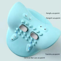 Blaues Nackenmassagegerät mit Akupressurpunkten, ergonomisch, zur Schmerzlinderung.