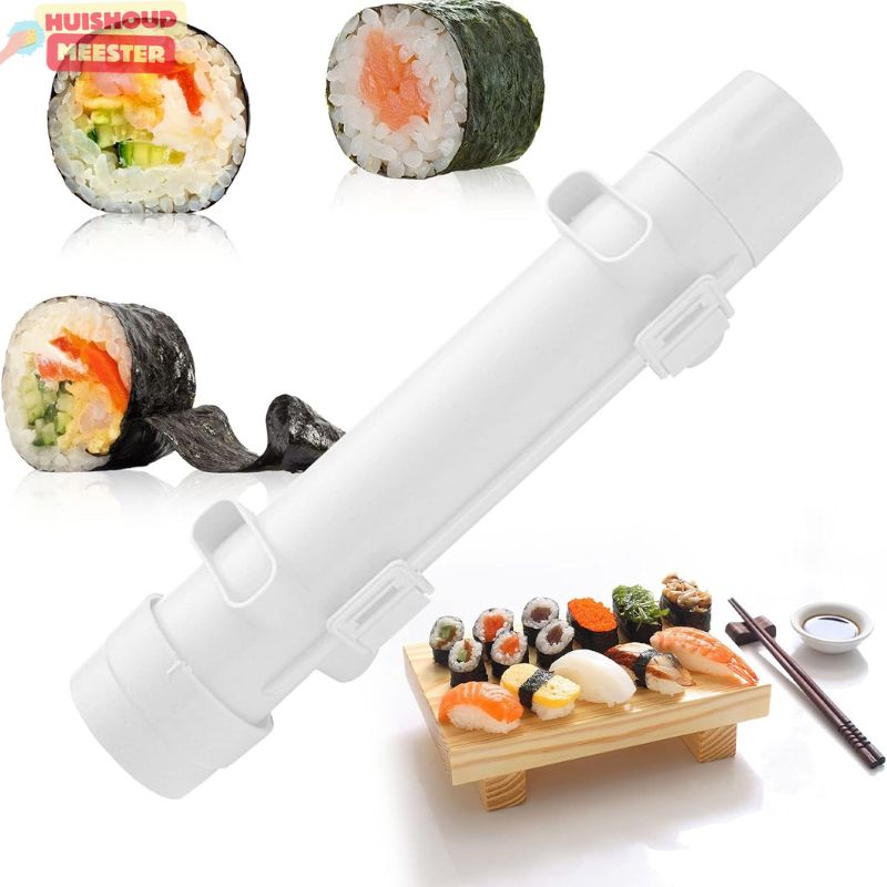 Weiße Sushi-Rolle-Maschine, Sushi-Maker, Kunststoff, mit Sushi-Set, ideal für Sushi-Zubereitung.