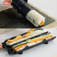 Sushi-Roller-Maschine, schwarz, mit Reis und Gemüse, Sushi-Zubereitung, Küchenzubehör.