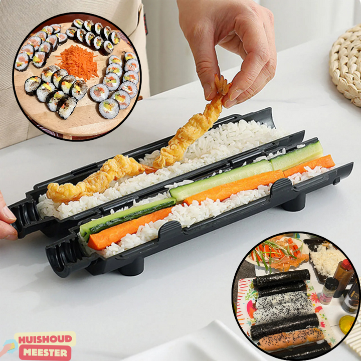 Sushi-Roll-Maker mit Reis, Gemüse und Tempura-Garnelen, DIY Sushi-Set, schwarz.