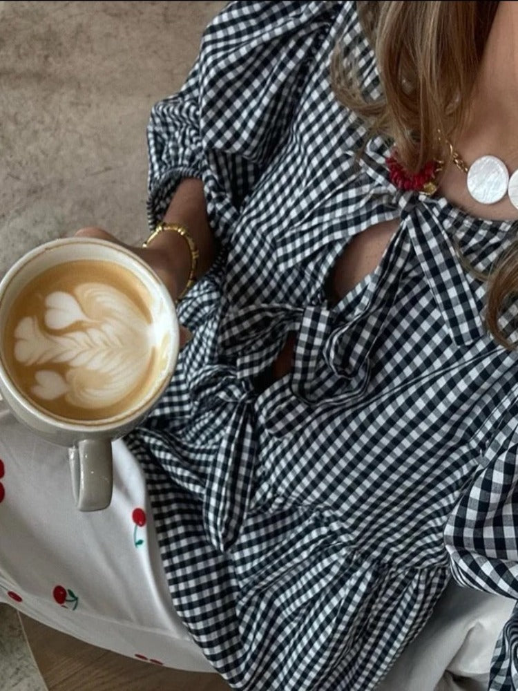 Karierte Damenbluse mit Puffärmeln – Maeve Herbstzauber Edition