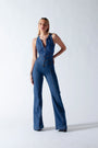 Herzförmiger Rückenfreier Jeans-Jumpsuit Damen – Herbstlaub Edition