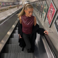 Damen Ärmelloses Leder-Top mit Taillierter Passform – Herbstzauber Nila