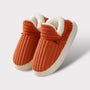 Orange Cord-Slipper mit weißem Futter, rutschfeste Sohle, gemütliche Hausschuhe für Damen.