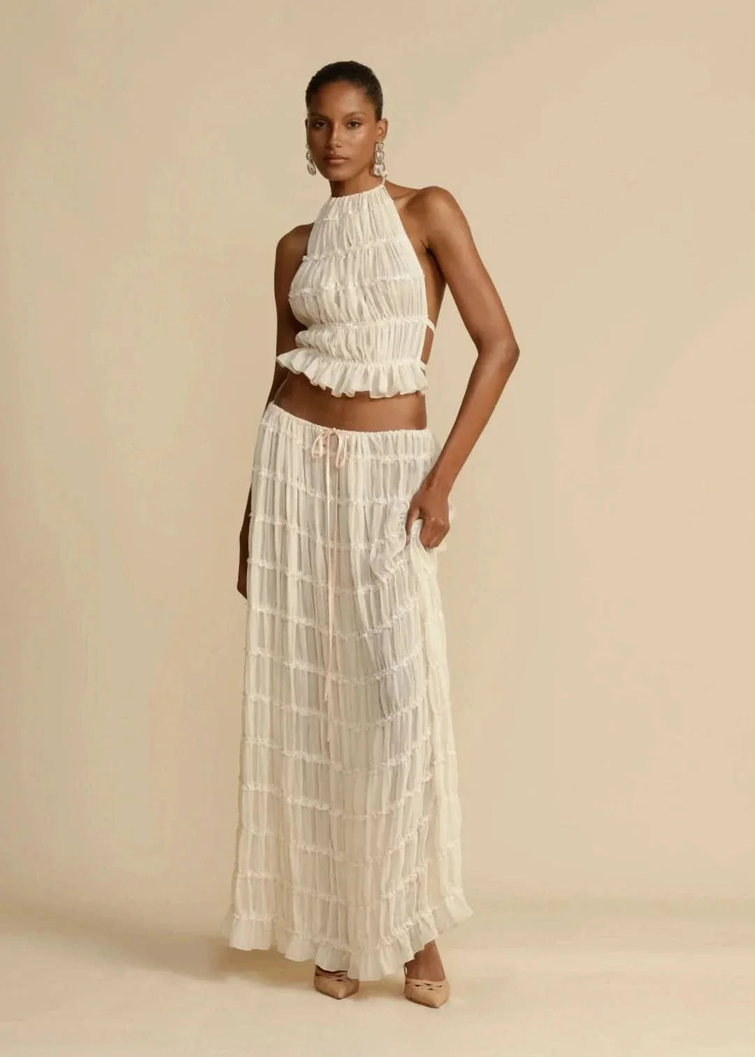 Zweiteiler Sommer-Outfit für Damen mit Boho-Rock und Schulterfreier Top – Alina