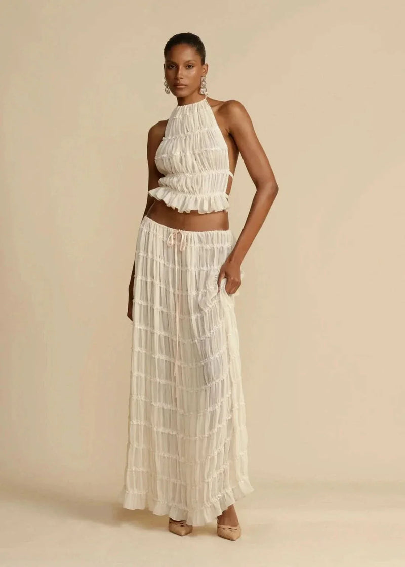 Zweiteiler Sommer-Outfit für Damen mit Boho-Rock und Schulterfreier Top – Alina