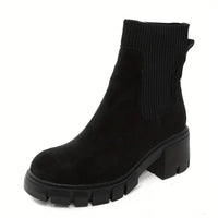 Schwarze Wildleder-Winterschuhe, Absatzstiefel, Luca Norelli, Damenmode, elegant.