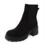 Schwarze Wildleder-Winterschuhe, Absatzstiefel, Luca Norelli, Damenmode, elegant.