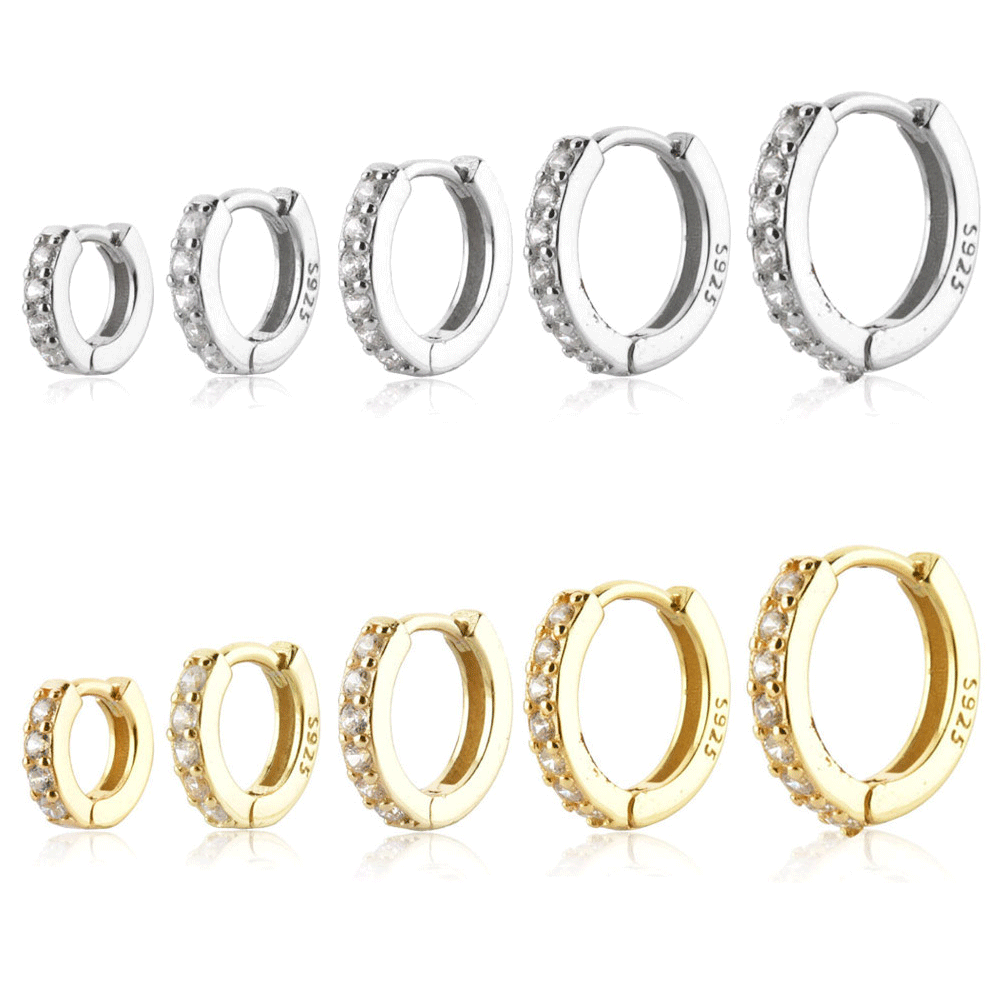 Silber- und goldfarbene Creolen mit Zirkonia, 925 Sterling Silber, verschiedene Größen.