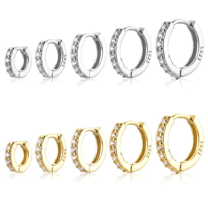 Silber- und goldfarbene Creolen mit Zirkonia, 925 Sterling Silber, verschiedene Größen.