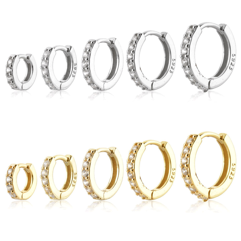 Silber- und goldfarbene Creolen mit Zirkonia, 925 Sterling Silber, verschiedene Größen.