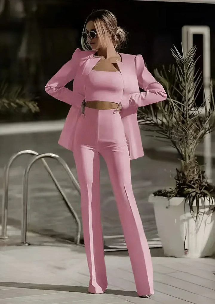 Herbstliches 3-teiliges Set mit Blazer, Top und Rock – Jamalia