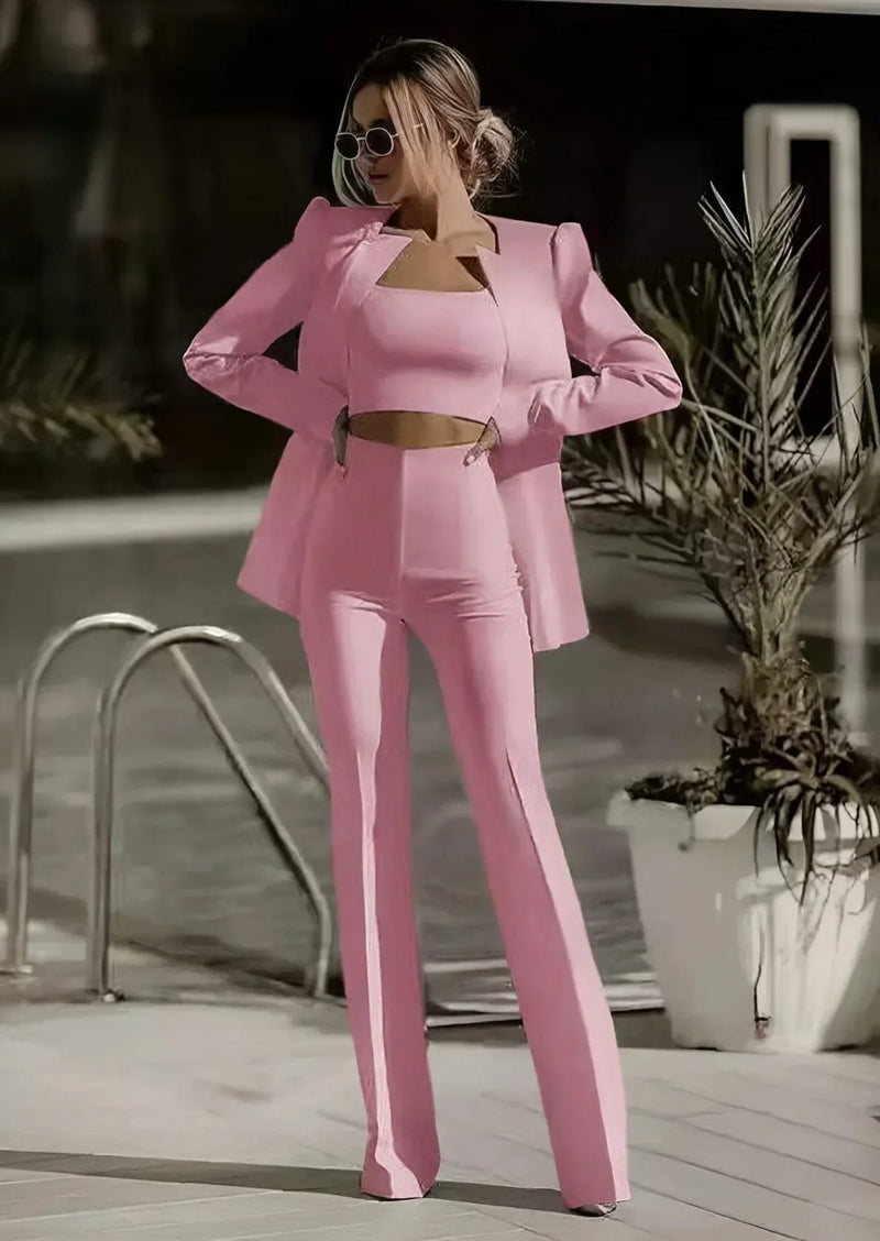 Herbstliches 3-teiliges Set mit Blazer, Top und Rock – Jamalia