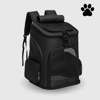 Schwarzer Haustier-Rucksack, atmungsaktiv, mit Netzfenster, ideal für Hunde und Katzen.