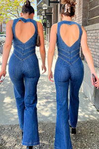 Herzförmiger Rückenfreier Jeans-Jumpsuit Damen – Herbstlaub Edition