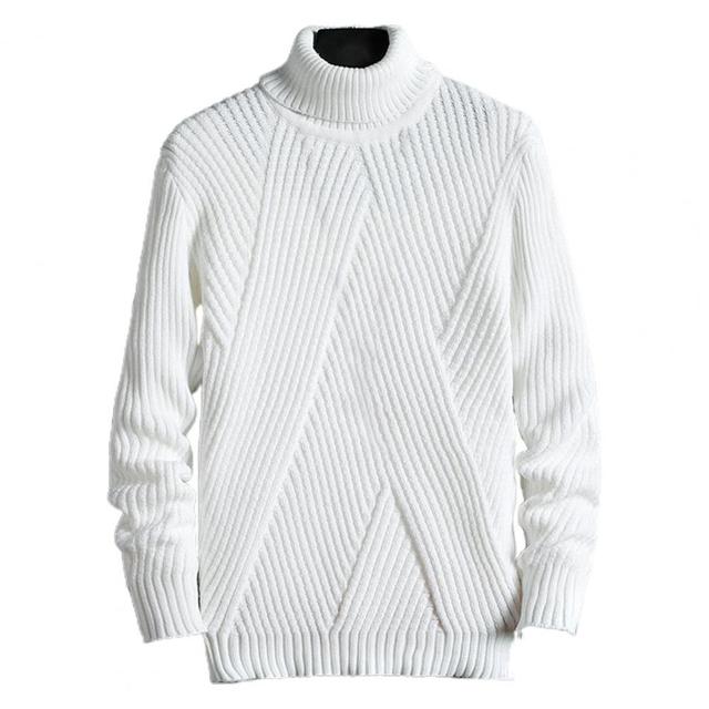 Weißer Herren-Rollkragenpullover, dickes Strickmuster, anti-pilling, waschbar.