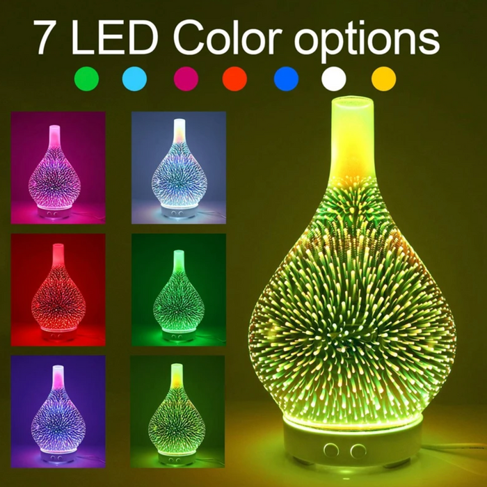 LED Aroma Diffuser mit 7 Farben, Glas, Tropfenform, stimmungsvolle Beleuchtung, Aromatherapie.
