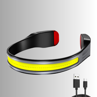 Schwarzes LED-Stirnband mit gelbem Lichtstreifen, USB-Kabel, für Nachtläufe.