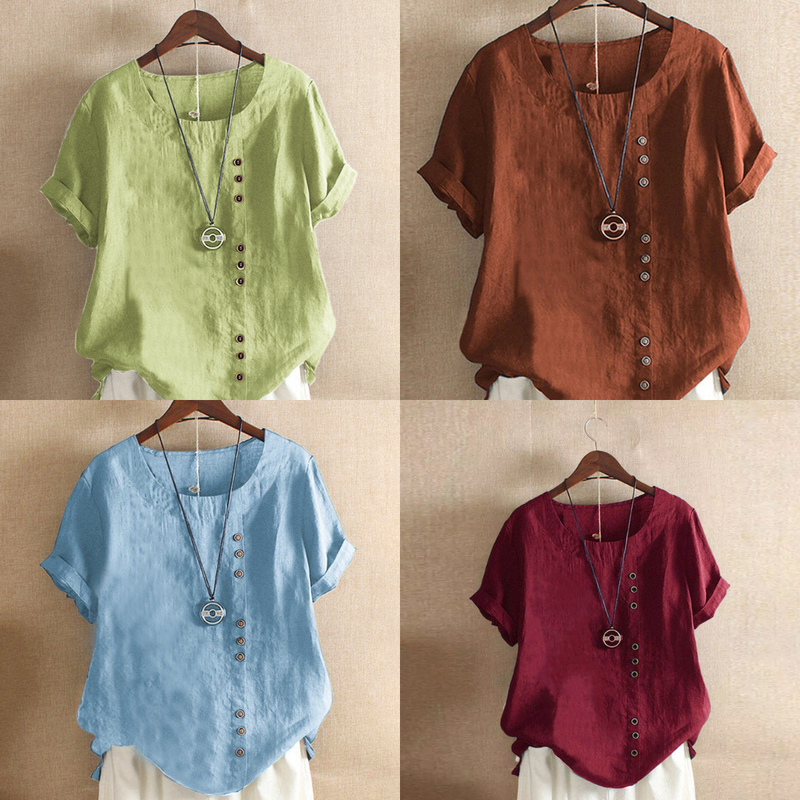 Herbstliches T-Shirt mit kurzen Ärmeln und rundem Hals – Samantha