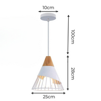 Moderne Hängelampe aus Holz und Metall, weiß, 28cm Höhe, skandinavisches Design.