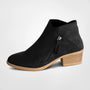 Schwarze Damen-Stiefelette mit Reißverschluss, Blockabsatz, Wildlederoptik, modisch, bequem.