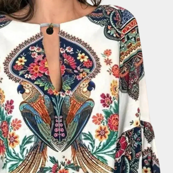 Herbstliche Damenbluse mit Blumenprint – Isabelle