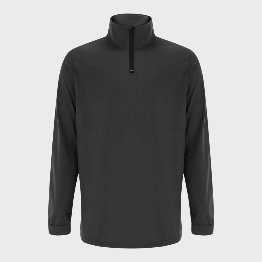 Schwarzer Herren-Pullover mit Reißverschluss, langärmelig, atmungsaktiv, für Outdoor-Aktivitäten.