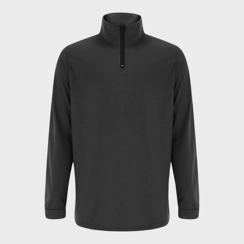 Schwarzer Herren-Pullover mit Reißverschluss, langärmelig, atmungsaktiv, für Outdoor-Aktivitäten.