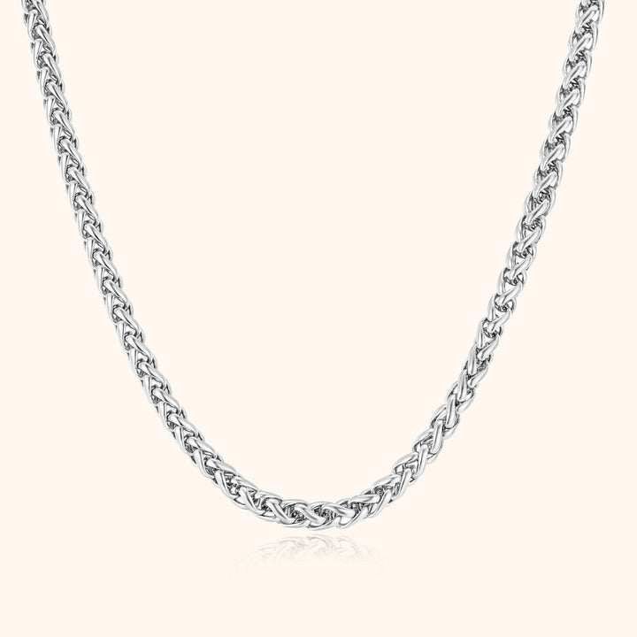 Silberne Halskette aus Edelstahl, geflochtenes Design, eleganter Schmuck für Damen und Herren.