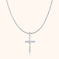 Silberne Kreuzkette, Jesus-Anhänger, religiöser Schmuck, elegantes Design, Herren- und Damenschmuck.
