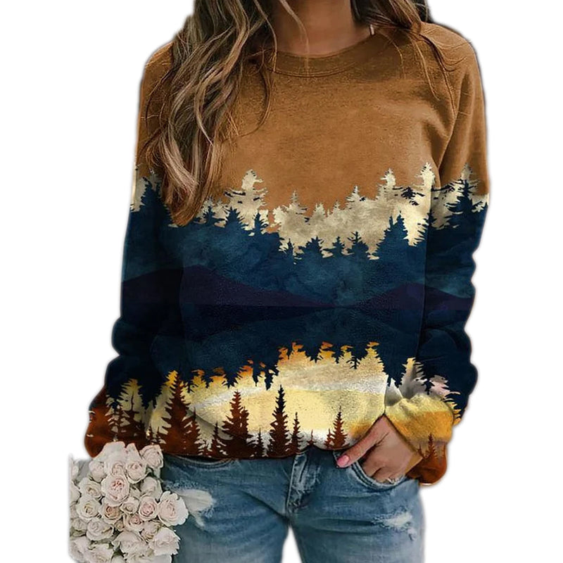 Damen-Pullover mit herbstlichem Landschafts-Print – Alina