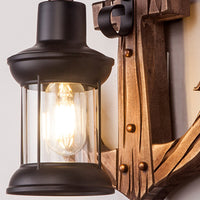 Schwarze LED-Laterne mit Holzanker, Vintage-Stil, Wandmontage, Innenbeleuchtung.