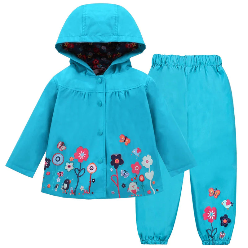 Kinder Regenjacke Set wasser- & winddicht mit Kapuze und Hose – Liora