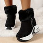 Schwarze Ankle Boots mit Fellbesatz, Keilabsatz, Damenmode, Winterstiefel, stilvoll.