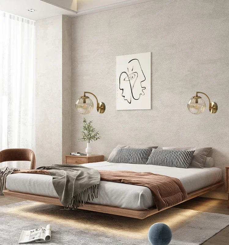 Moderne LED-Wandleuchte, Glas, Nordic Design, Schlafzimmer, Wohnzimmer, minimalistisch, gold.