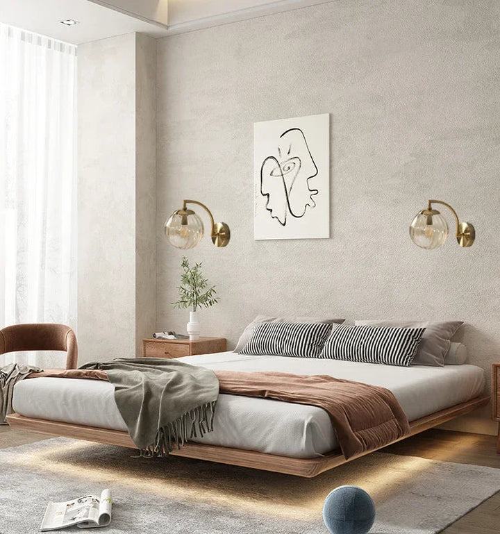 Moderne LED-Wandleuchte, Glas, Nordic Design, Schlafzimmer, Wohnzimmer, minimalistisch, gold.
