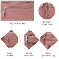 Rosa multifunktionale Anti-Diebstahl-Tasche mit Reißverschluss und Schnalle, modisch und sicher.