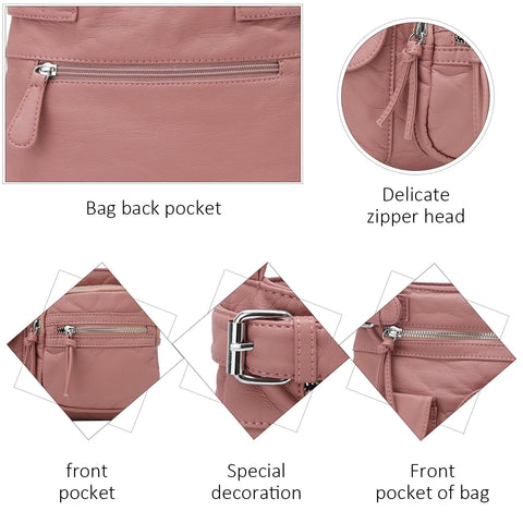 Rosa multifunktionale Anti-Diebstahl-Tasche mit Reißverschluss und Schnalle, modisch und sicher.