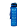 Blaue Motivations-Wasserflasche mit Zeitmarkierungen und Trinkhalm, BPA-frei, 1 Liter.