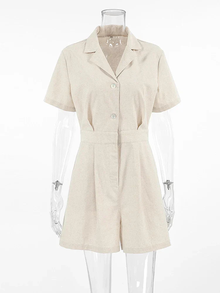 Leinen Sommer-Jumpsuit mit kurzen Ärmeln – Maelis