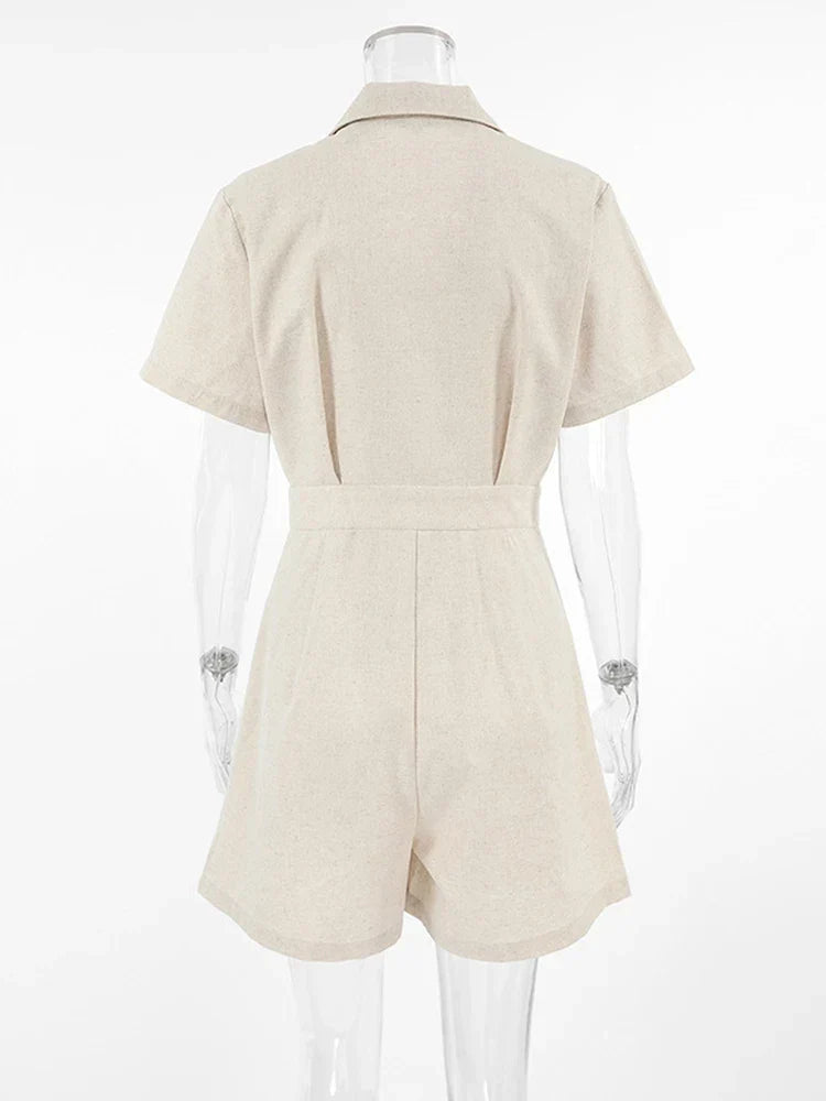 Leinen Sommer-Jumpsuit mit kurzen Ärmeln – Maelis