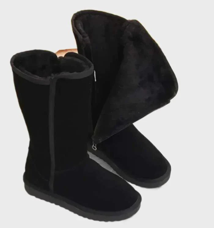 Schwarze Damen-Winterstiefel aus Wildleder mit Reißverschluss und Futter, warm und stilvoll.