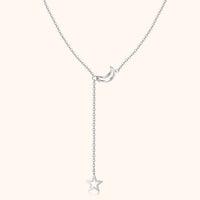 Silberne Halskette mit Mond- und Sternanhänger, Damen Schmuck, elegantes Design