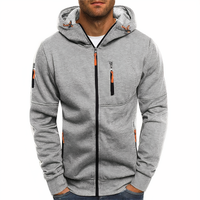 Grauer Herren-Hoodie mit Reißverschlüssen, Kapuze und Taschen, sportlich, bequem, modisch.