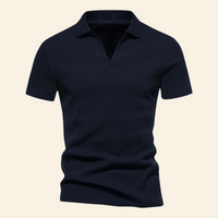 Schwarzes Herren-Poloshirt aus Baumwolle, kurzärmelig, klassischer Kragen, Freizeitmode.